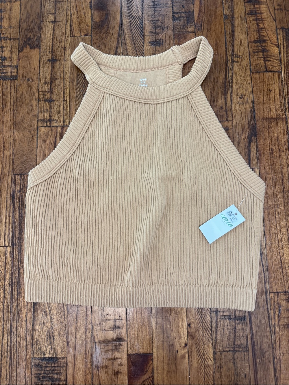 NWT aerie Ribbed High Neck Crop Top in Light Beige size Medium